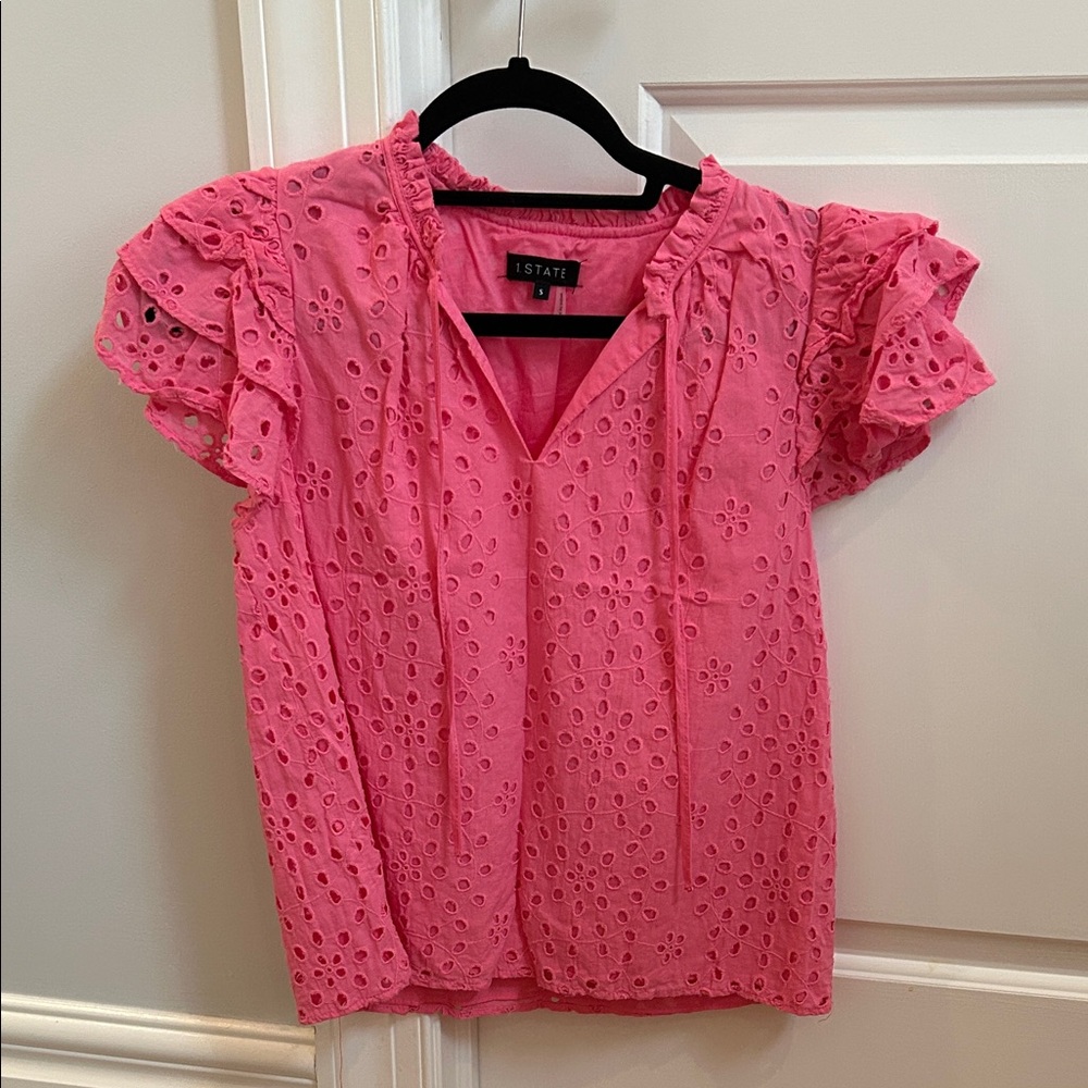 1. State Vibrant Pink Eyelet Blouse